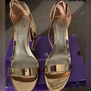 Worthington Womens Beckwith Pumps Buckle Open Toe Block Heel Sz 12  Rose Gold